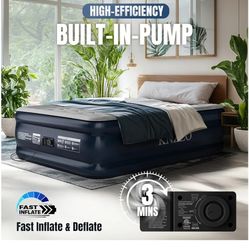 Full Air Mattress with Built-in Pump, 18" Top Inflatable Mattress with Waterproof Flocking