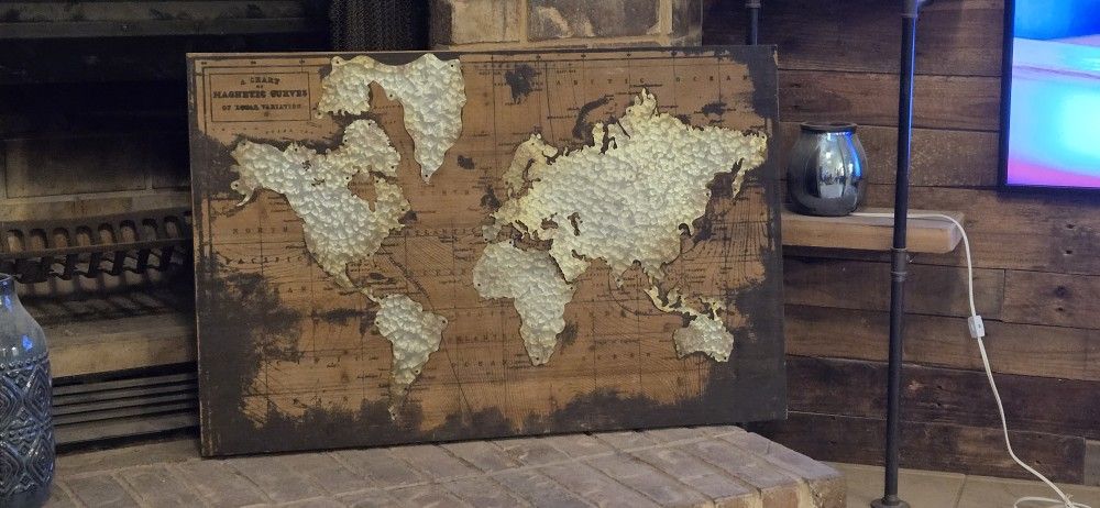 World Map Canvas. Metal Cutout Used For Countries.