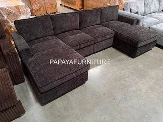 New Black Chenille Fabric Sectional Couch with TWO CHAISE L Shape Couch Set Large Living Room We Beat Bobs Discount Furniture Mid Century Designer Sty