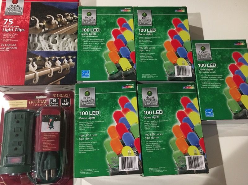 Christmas LED lighting and clips and three outlet outdoor yard stake