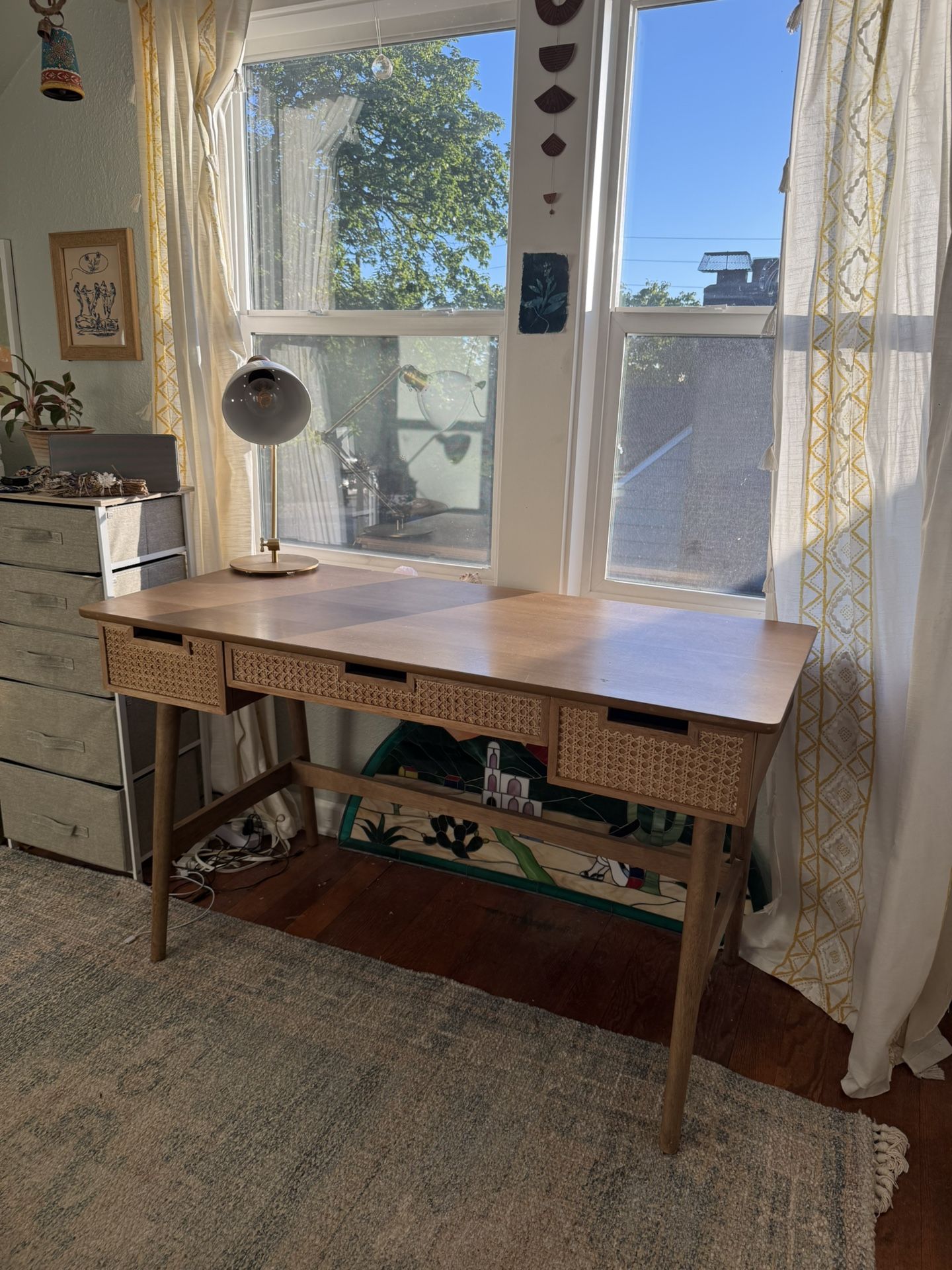 Midcentury Wood & Rattan Desk