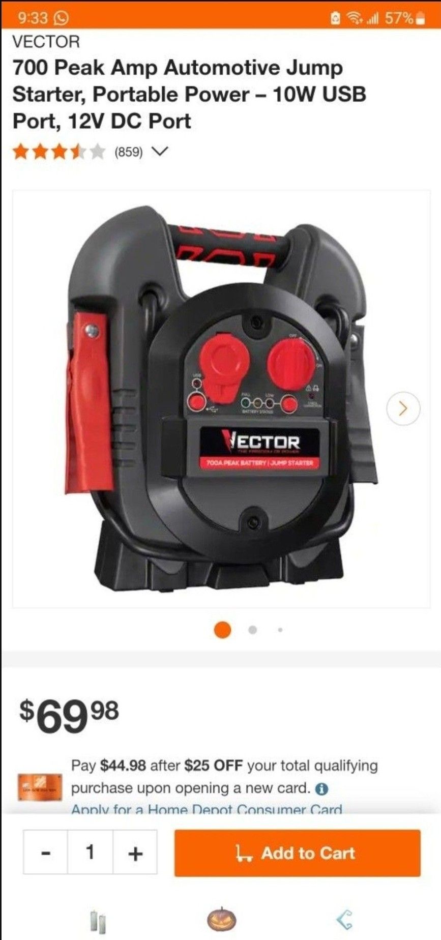 VECTOR
700 Peak Amp Automotive Jump Starter, Portable Power