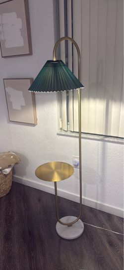 Floor Lamp with Side Table and Green Shade