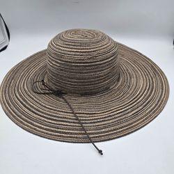 Women's Wide Brim Striped Polyester Beige/BrownSunHat