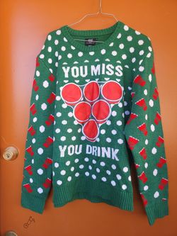 Ugly Stuff Sweater Men X Large Green Beer Pong Long Sleeve Pullover Christmas