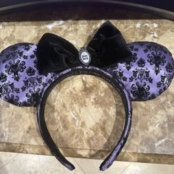 Disney Parks Haunted Mansion Wallpaper Velour Mickey Minnie Ears Headband