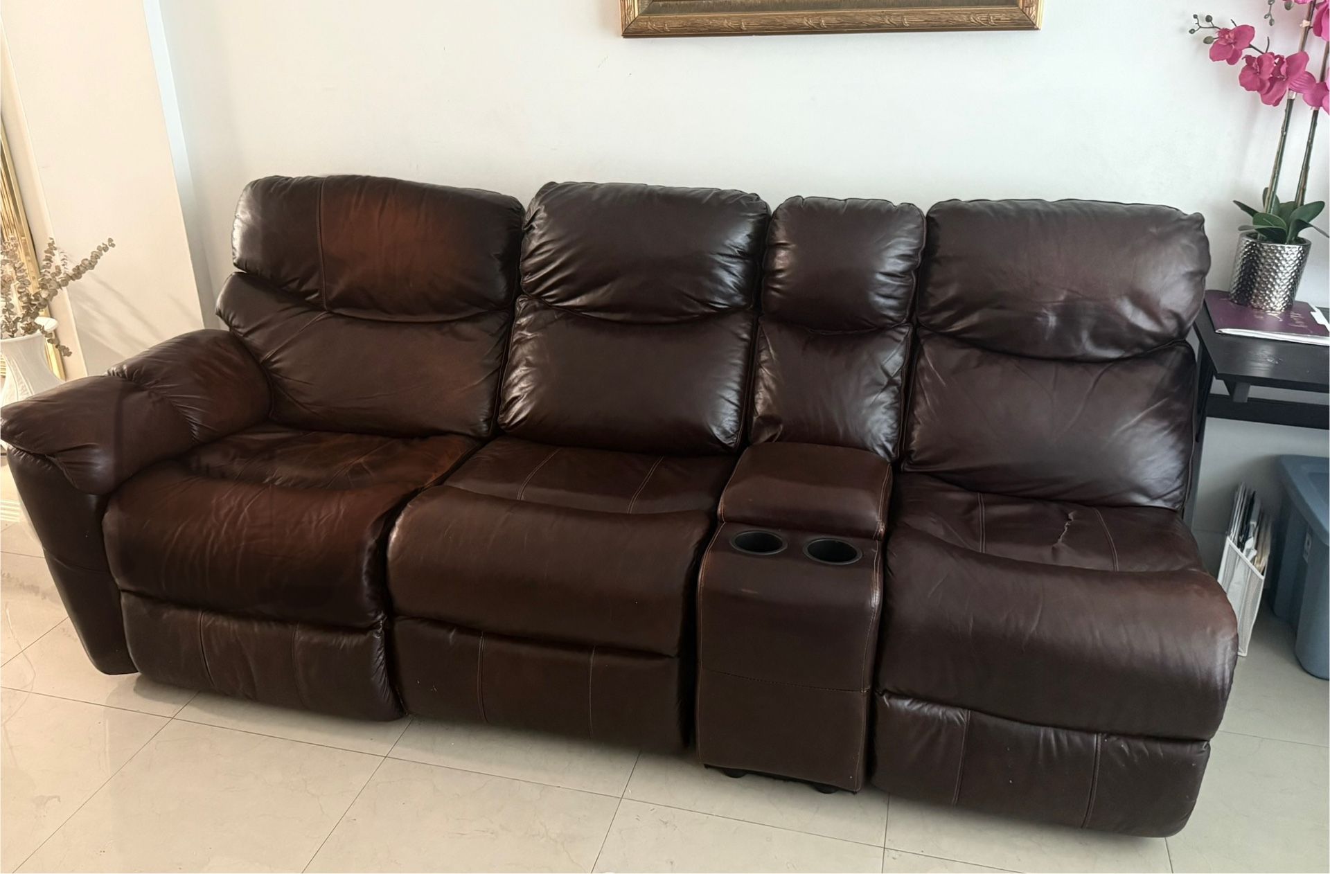 Brown Reclining 3-Seater Couch 