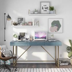 Furniture of America Bendrey 60 in. Rectangular Antique Blue Writing Desk with Storage