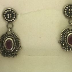 Ruby And Sterling Silver Earrings