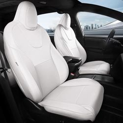 Customized Seat Covers for Tesla Model X 6 Seats 2016 2017 2018 2019 Faux Leather Seat Covers Full Set Accessories, 3 Row - White