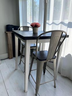 3 piece table set dining set black and white industrial chairs