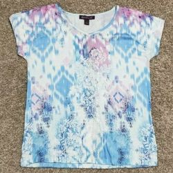 Women's Gloria Vanderbilt Short Sleeve Shirt Size S Multicolor Rhinestone