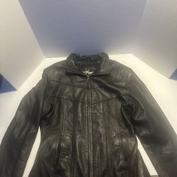 Wilsons Black Leather Jacket Womens Size Medium Full Zip Biker Maxima Lined
