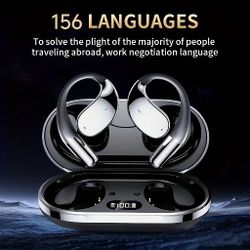 AI Translation Headset | Bone Conducting Wireless, Real-time Translation in 156 Languages, 6 Mics Intelligent Noise Cancellation, Touch Control, Deep 