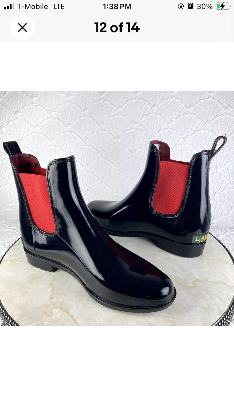 Ralph Lauren Women Black/red Rain Booties Size 9