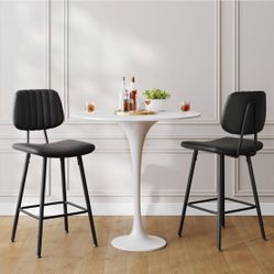 Bar Stools, High Backrest Faux Leather Upholstered Counter Stools (Set of 2)