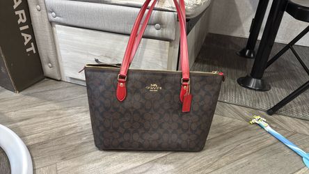 Coach brown red tote signature canvas