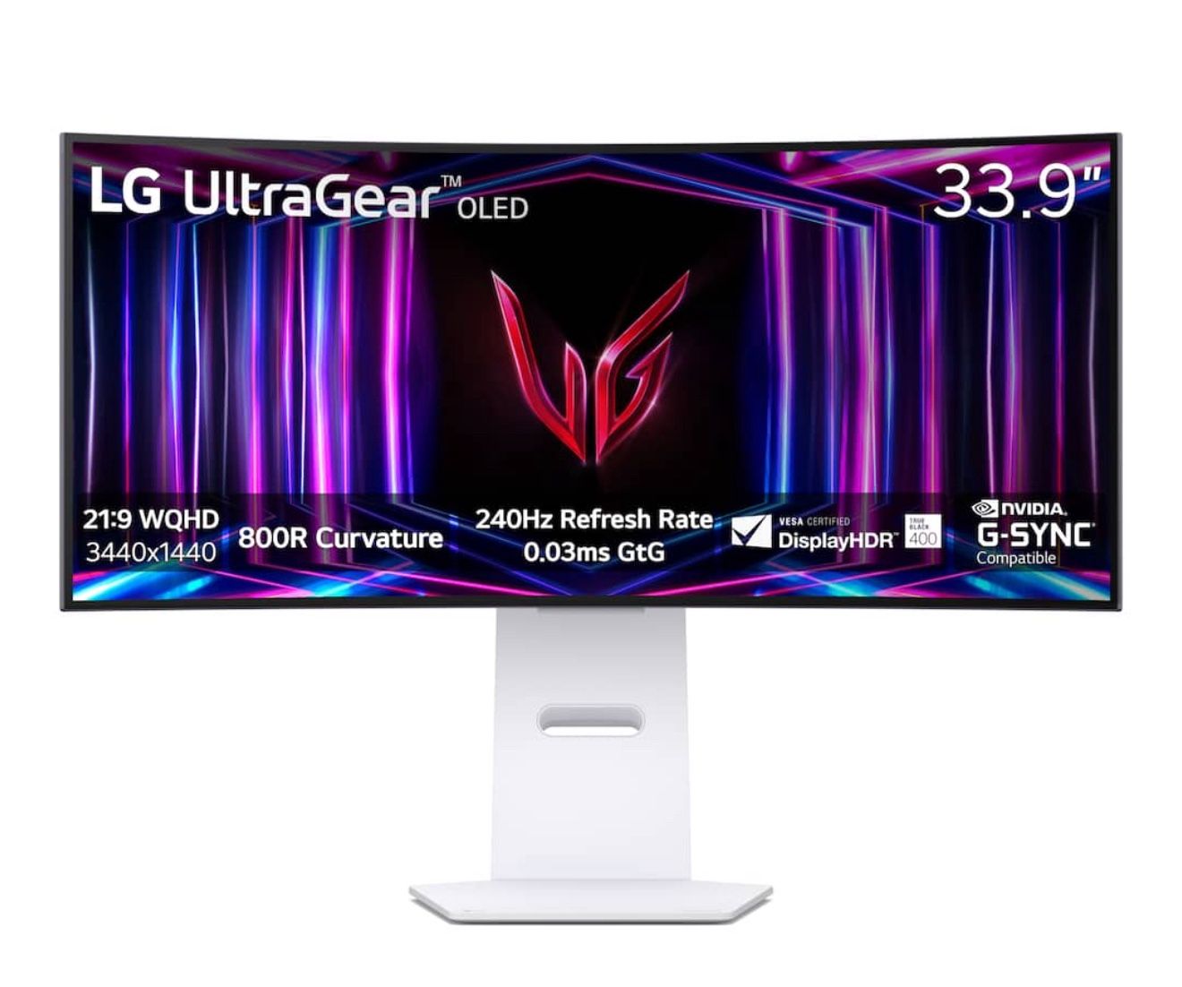 LG - UltraGear 34" OLED Curved WQHD 240Hz 0.03ms FreeSync and NVIDIA G-SYNC Compatible Gaming Monitor with HDR400 - White