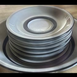 Nice Stoneware Serving  Bowl With 6 Teacup Plates 4 Cups