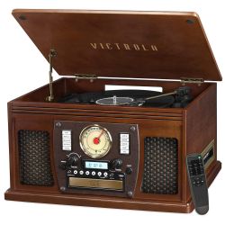 Victrola 8-In-1 Bluetooth Record Player & Multimedia Center, Built-In Stereo Speakers - Turntable, Wireless Music Streaming, Real Wood | Espresso Espr