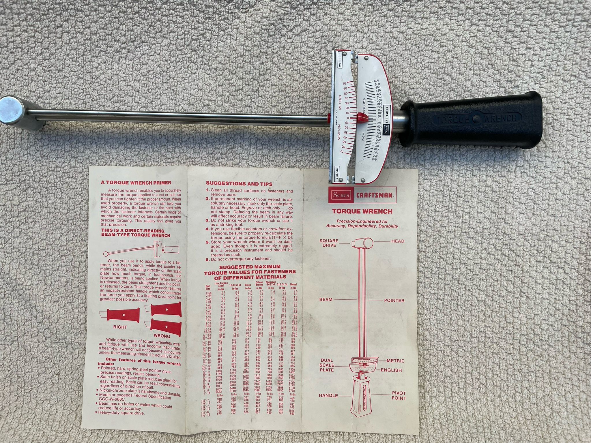 Craftsman Torque Wrench 3/8” Drive-vintage, But In Excellent Shape! Take off 10% through Sunday, 2 PM