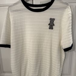 White and Black Short Sleeve bear knit top 8