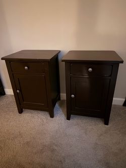 Pair of Dark Brown Wood Nightstands