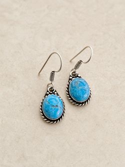 Dainty Natural Genuine Turquoise 925 Silver 1” Earrings