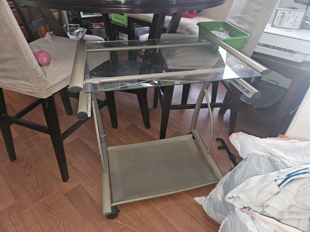 Metal GLASS DESK WITH WHEELS