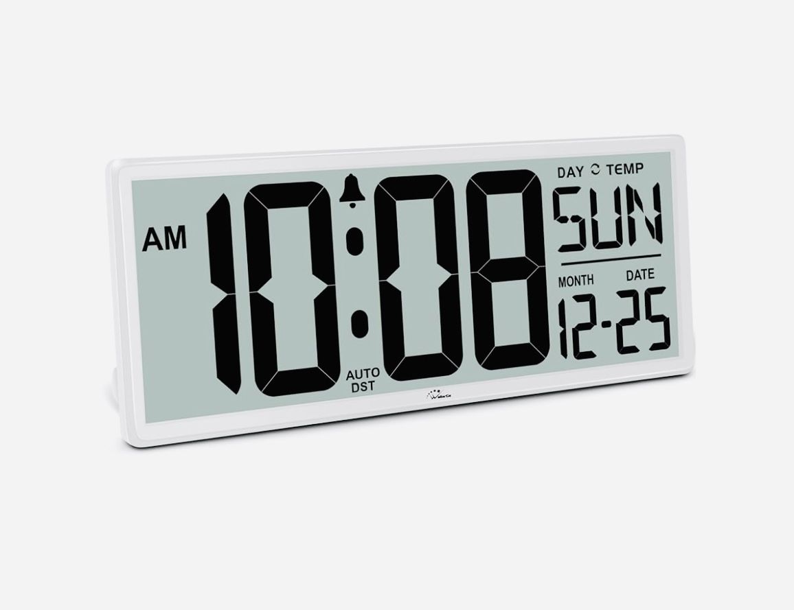 WallarGe 14.5'' Large Digital Wall Clock Battery Operated with Jumbo Numbers, Temperature and Date - Easy to Read and Set, Auto DST