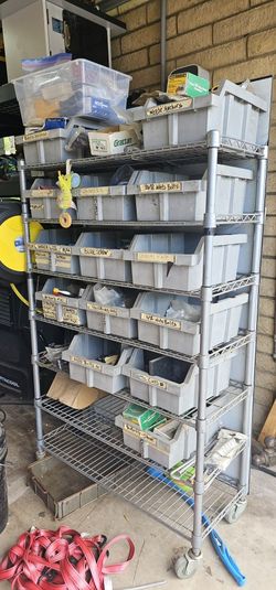 Rolling Wire Hardware Rack Shop Setup Nuts Bolts