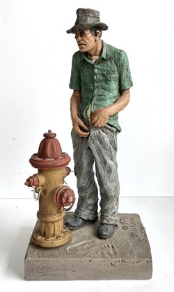 Michael Garman Sculpture Scene - TUCK - 1977 - Man w/Fire Hydrant - Signed