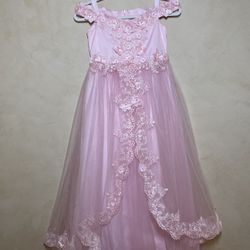 Girls Long Pink Lace Dress Girls Size 10