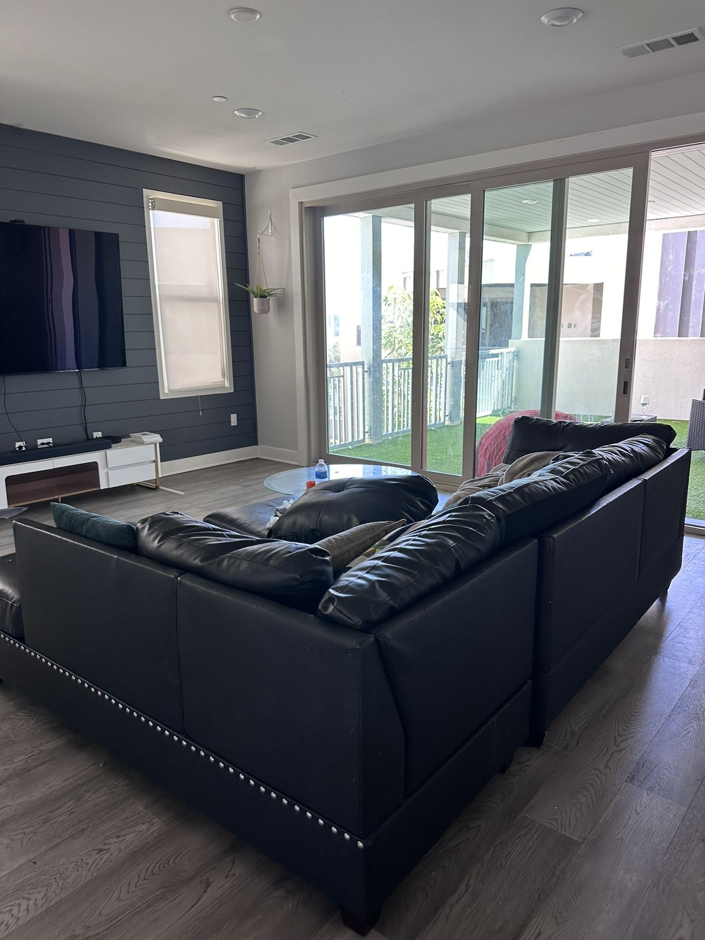 black leather sofa