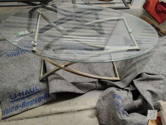 X Shaped Glass Coffee Table And oval Coffee Table