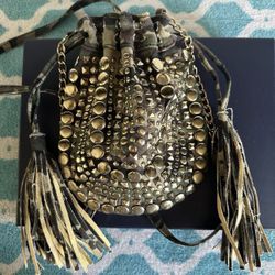 MILITARY PATTERN FABRIC W/ Fringes And Extra Long Strap W/ Gold Studs