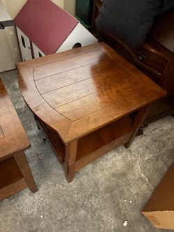 Classic Brown Wood Side Table with Drawer and Shelf
