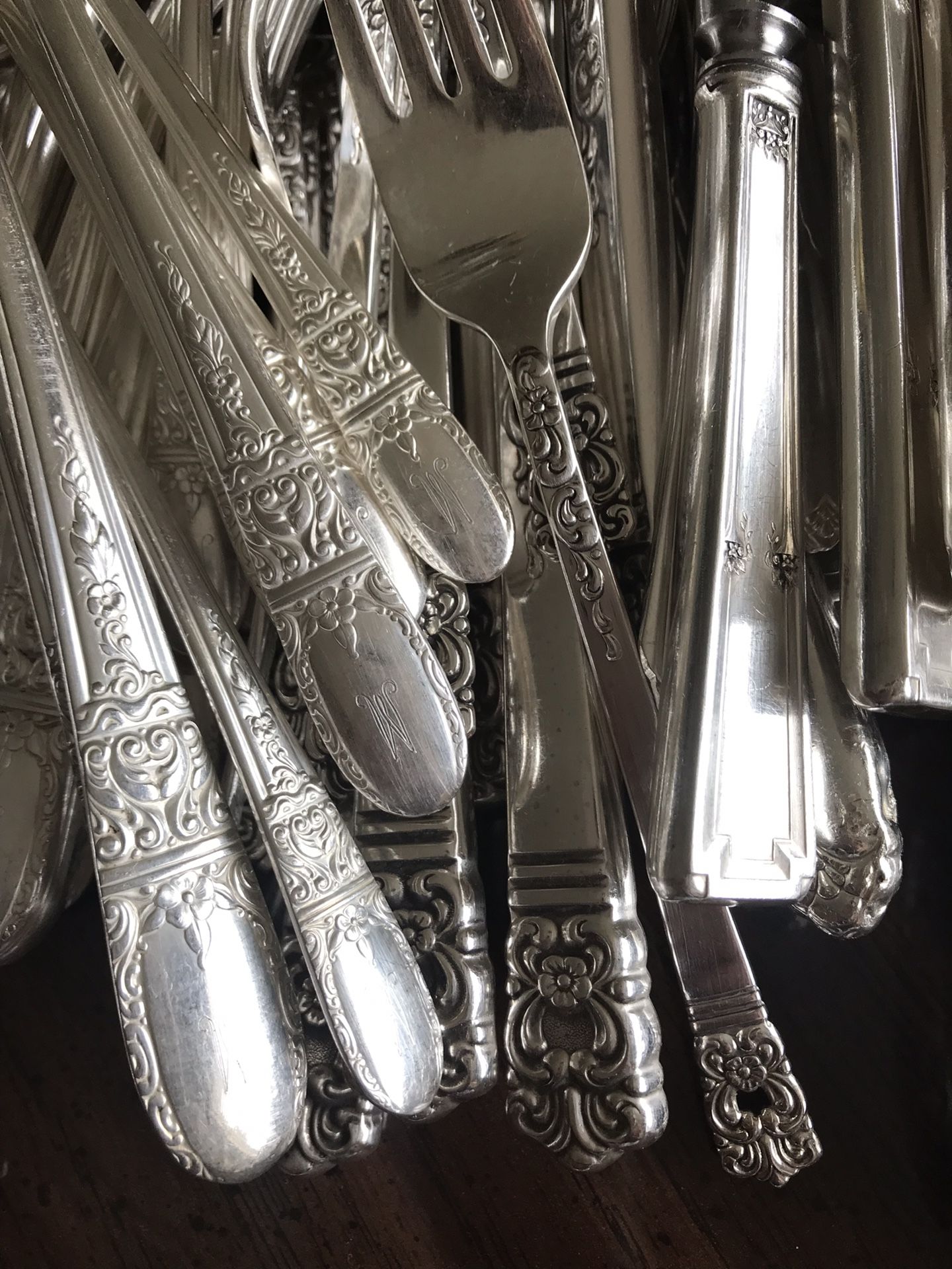 Vintage silverplated silverware and serving pieces
