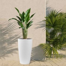 Set of 2 Faux Rattan Tall Planters Outdoor Indoor Large Planters with Water Level Monitor Inner Bucket, Automatic Watering, Flower Plant Pots for Gard