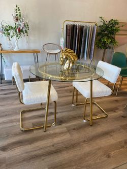 Elegant White and Gold Dining Table Set for 2