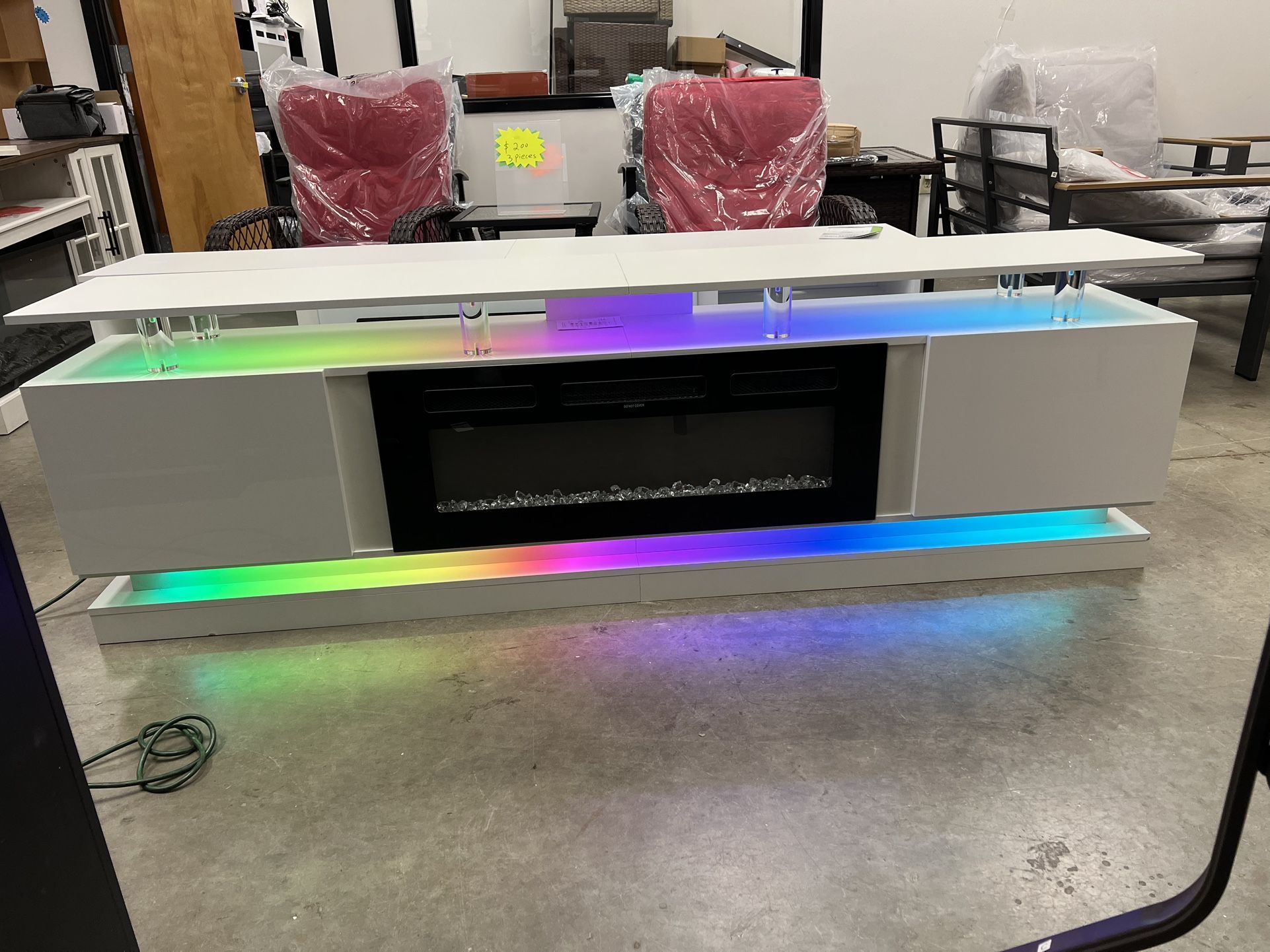 New,70”TV stand With fireplace