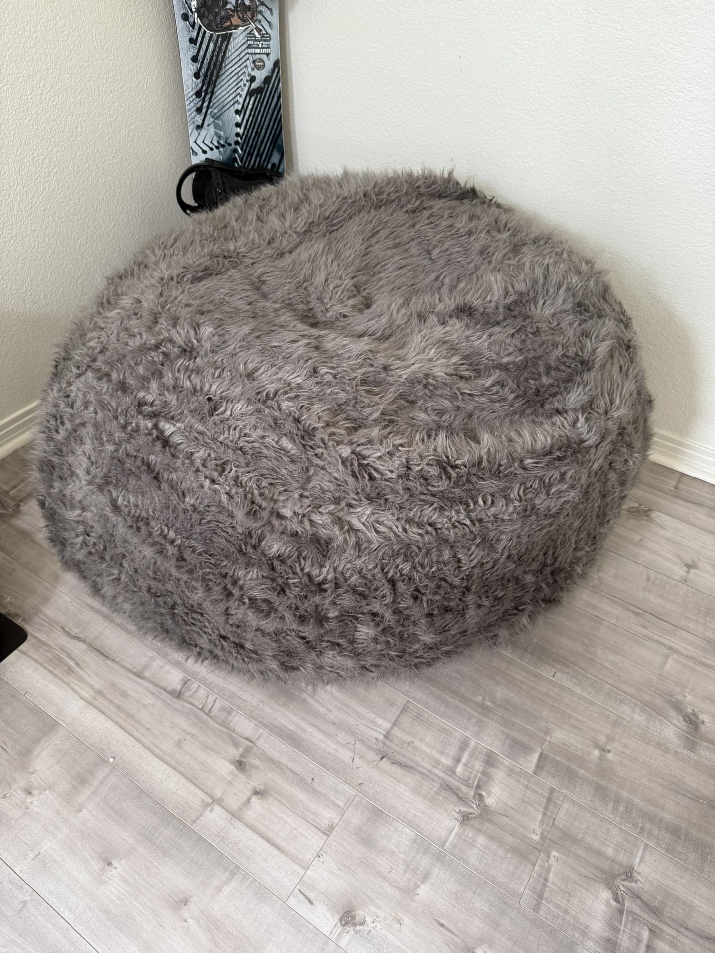 Large Fluffy Gray Bean Bag Chair