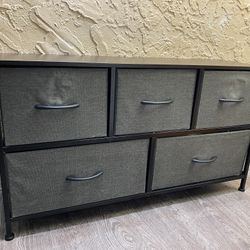 Gray 5 -Drawer Wood Top Storage Dresser With Fabric Drawers - Local delivery for a fee - See My Items