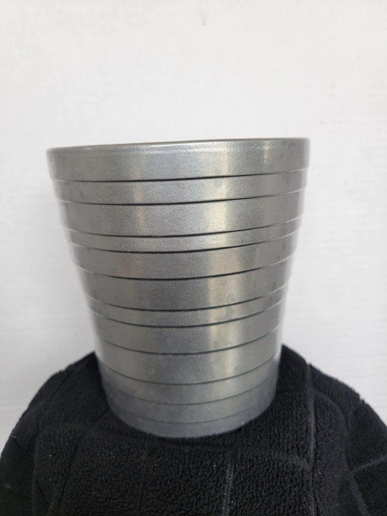 Vintage Ceramic Silver Ribbed Planter Pot Handmade In Germany 6" x 5"