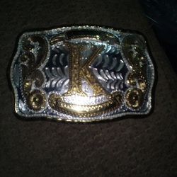 Large Inial K Gold And Silver Beltbuckle 
