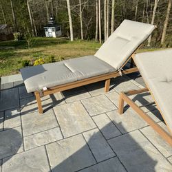 Pair Of Solid Teak Sun Loungers With Cushions