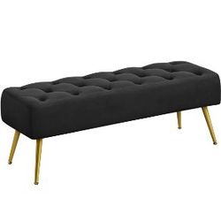 Modern Ottoman Footstool Bench, Upholstered Bedroom Benches Footrest Stool, Button-Tufted Table Bench Gray