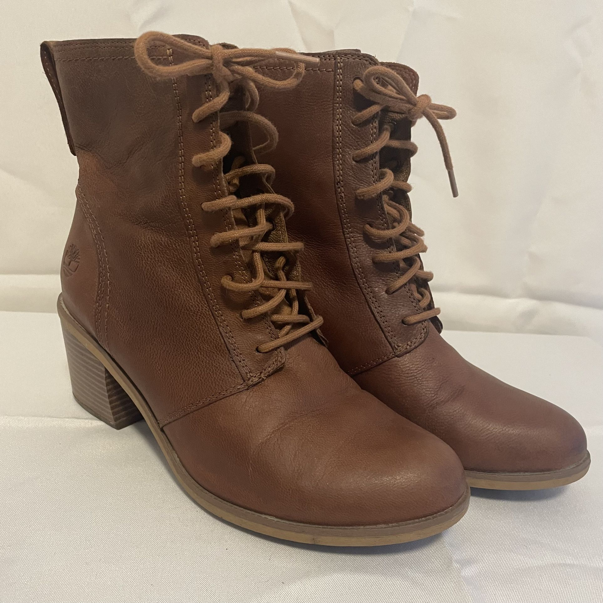 Timberland Womens Lace Boots Brown Leather Block Heel ReBOTL Defender