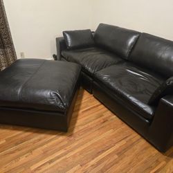 3 Piece Emilia Black Leather Modular Loveseat & Oversized Accent Ottoman 