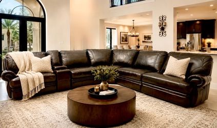 Gorgeous Havertys Real Leather Reclining Sectional Couch Amazing Condition